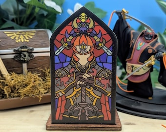 Ganondorf's Stained Glass wooden and acrylic tea light holder. A unique candle holder to decorate a Zelda game room, creating a cozy and geeky atmosphere!