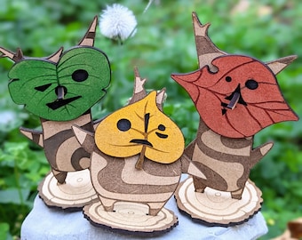 ゼルダの伝説に登場する手作りの木製のコログスまたはコログ。手描きの