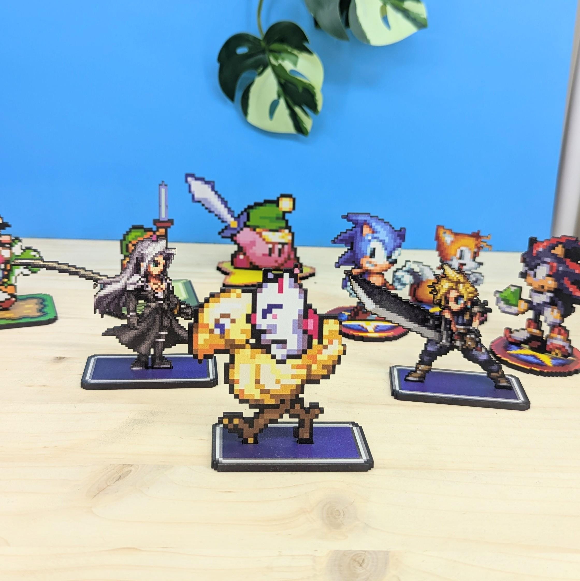 Chocobo & Mog Pixel Art Wooden Figurine. the Perfect Geeky Gift