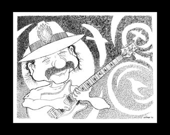 Carlos Santana illustration, limited edition print, hand-signed and numbered