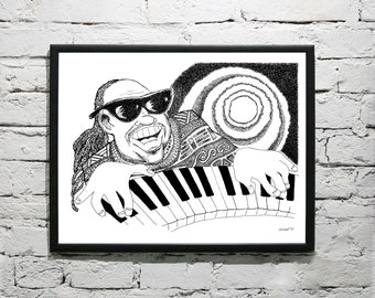 Stevie Wonder illustration, limited print on archival acid-free paper, hand-signed and numbered