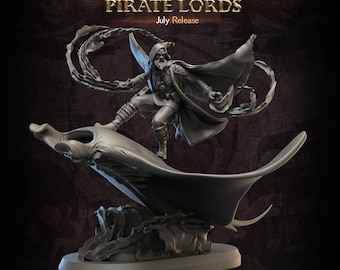 Mantarider, Water Wizard, 3D Art Digital - The Carcarodonic Pirate Lords * 3D Printed Gaming Miniatures