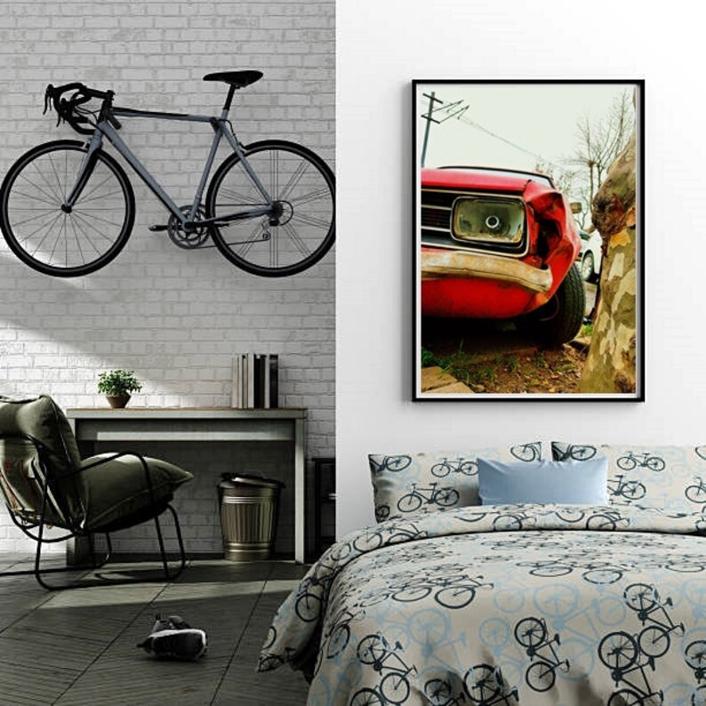 Car wall art,Street art print,instant download,street photography,red car print,fine art print,street wall decor,home wall art,colorful image 4