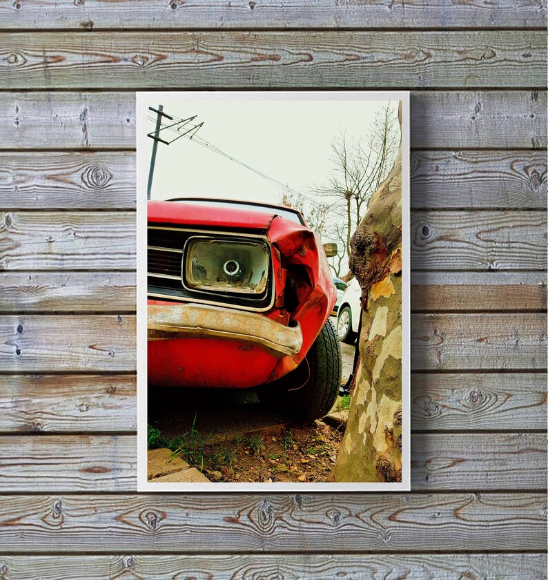 Car wall art,Street art print,instant download,street photography,red car print,fine art print,street wall decor,home wall art,colorful image 1