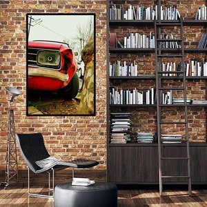 Car wall art,Street art print,instant download,street photography,red car print,fine art print,street wall decor,home wall art,colorful image 3
