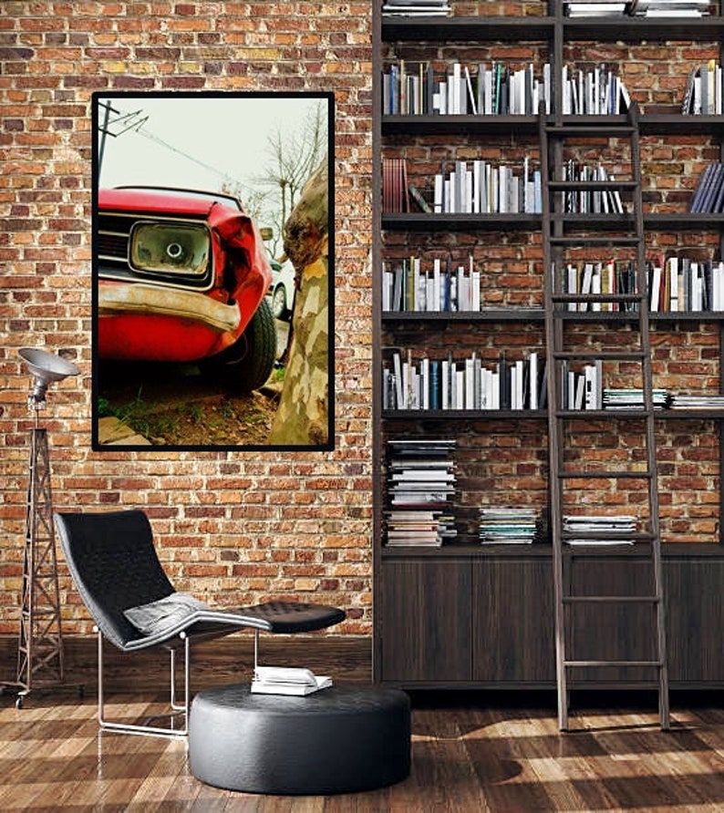 Car wall art,Street art print,instant download,street photography,red car print,fine art print,street wall decor,home wall art,colorful image 3