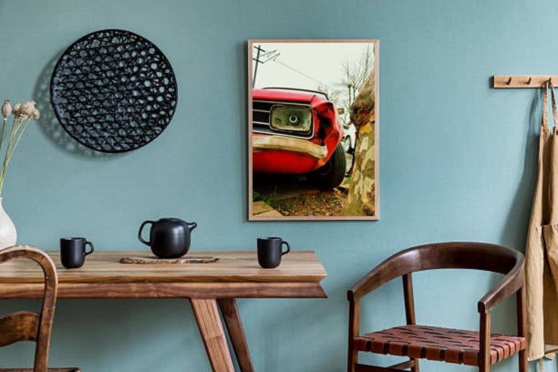Car wall art,Street art print,instant download,street photography,red car print,fine art print,street wall decor,home wall art,colorful image 8