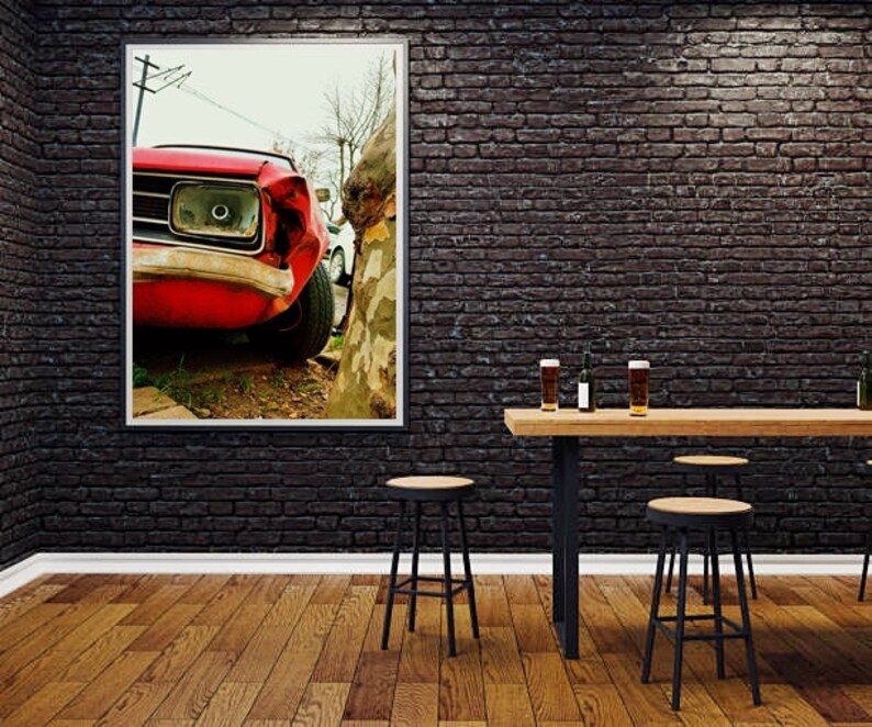 Car wall art,Street art print,instant download,street photography,red car print,fine art print,street wall decor,home wall art,colorful image 6