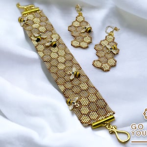 Sweet Honey - even count peyote stitch bracelet & brick stitch earrings pattern (no physical items)