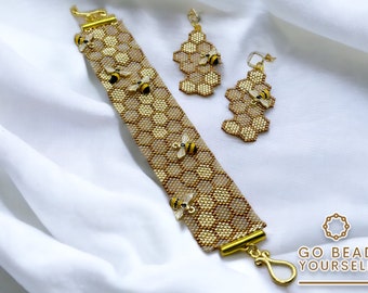 Sweet Honey - even count peyote stitch bracelet & brick stitch earrings pattern (no physical items)