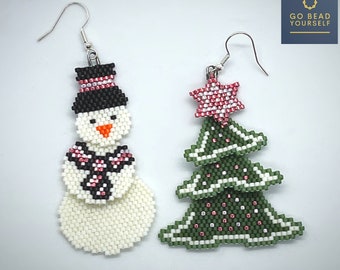 Snowman & Xmas Tree earrings - brick stitch patterns (not a physical set of earrings)