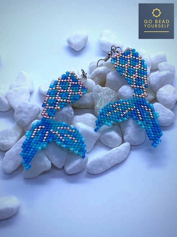 Mermaid Tail Stainless Steel Beaded Earrings - Ayame Designs