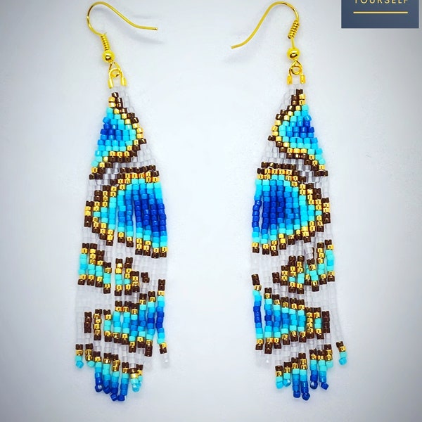 Geodes Earrings - 2-drop brick stitch & fringe earrings pattern (no physical earrings)