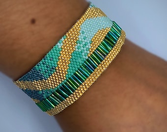 Gold Waves - Modèle de bracelet peyote compte impair et pair (pas de bracelet physique)