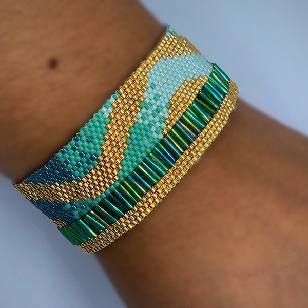 Gold Waves - Peyote Armband Muster mit ungerader und gerader Zählung (kein physisches Armband)