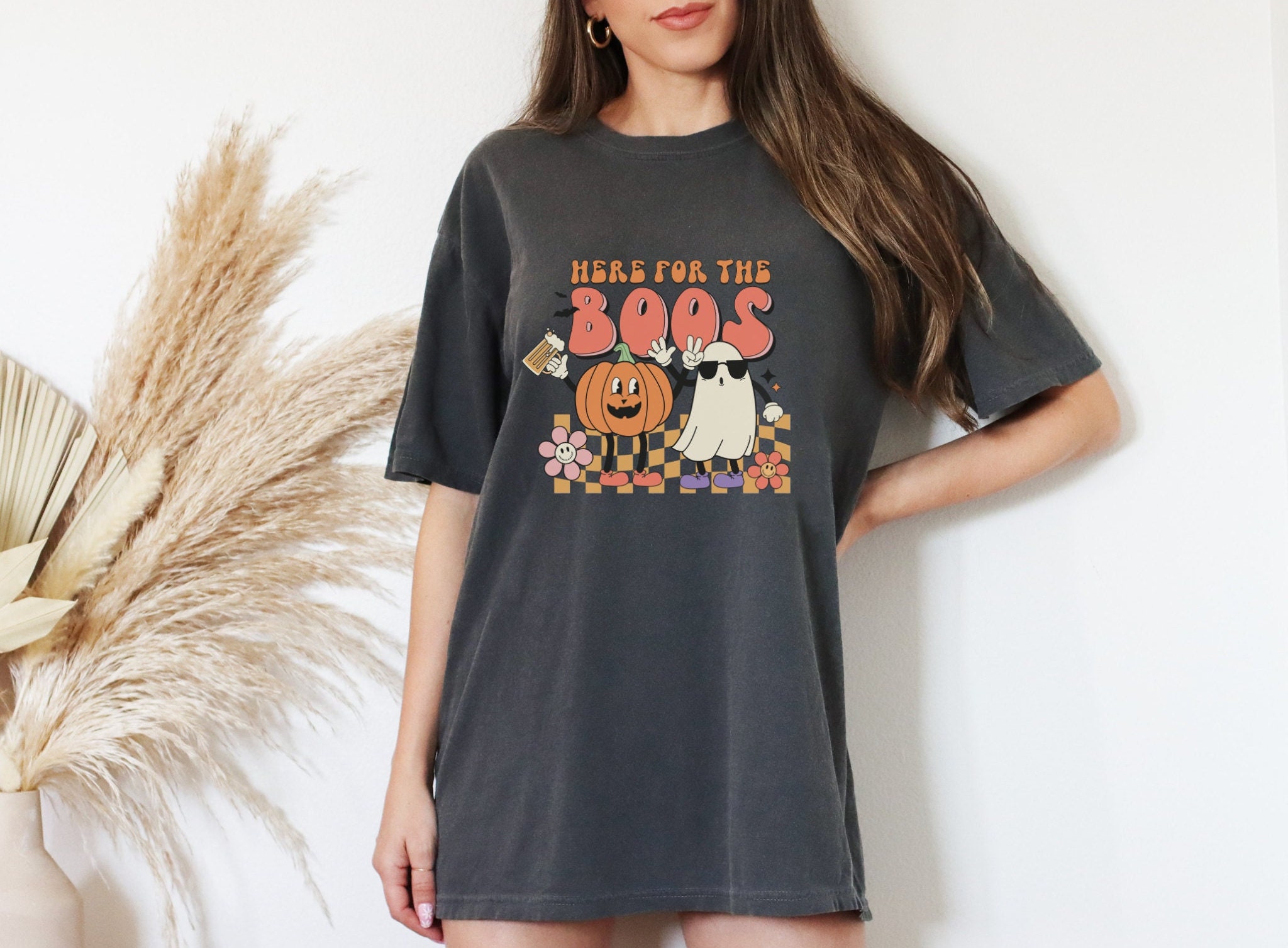 Discover Here For The Boos Shirt, Halloween Apparel, Cute Ghost T-shirt, Funny Halloween Tee, Oversized Witchy Clothes, Vintage Halloween Aesthetic