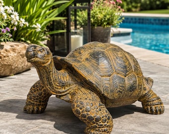 Stenen Schildpad – Zwembad, Tuin, Terras – Duurzaam en Weerbestendig – Geelachtig, gemaakt van glasvezelversterkt beton – 32, 47 en 65 cm lang