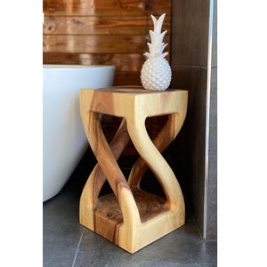 Wooden side table - wooden stool coffee table - handmade - turned from light solid suar wood - 50x28x28 cm