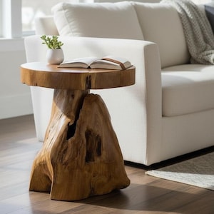 Holzhocker – Beistelltisch Blumenhocker Ablagetisch – Handgefertigt – Natürliche Form aus massivem Teakholz – 45x40x40 cm