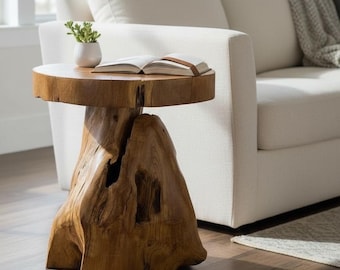 Wooden stool – side table, plant stand, storage table – handmade – natural shape made of solid teak wood – 45x40x40 cm