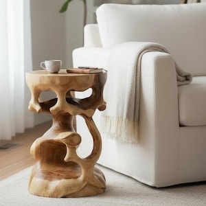 Holz Beistelltisch - Holzhocker Blumenhocker Hocker - Handgefertigt - Rund in Bonsai Style Saman-Holz - 40x30x30 cm