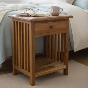 Mesilla de noche de madera maciza de teca con aspecto vintage, 50 x 40 x 30 cm.