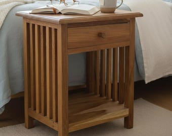 Holz Nachtkommode – Beistelltisch Nachttisch Nachtschrank – Vintage-Look aus massiven Teakholz - 50x40x30 cm