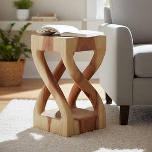 Tavolino laterale in legno - tavolino da caffè in legno - fatto a mano - tornito da legno massello di suar chiaro - 50x28x28 cm
