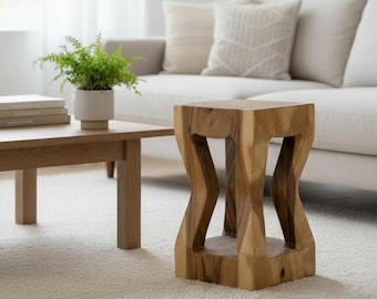 FaHome Wooden Stool - Elegant Side Table Wood (50x28x28cm) - Wooden Stool - Handmade Side Table made of Wood