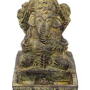 Ganesha Sculpture - Decorative Room Decoration Incense Stick Holder - Hindu Deity of Good Luck - Stone Mixture Elephant Yellow - 23x13x15 cm