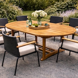 Handgefertigter Teakholz-Gartentisch – Unikat natürliche Eleganz für Garten, Terrasse und Wintergarten – 180 cm bis 240 cm x 100 cm x 75 cm