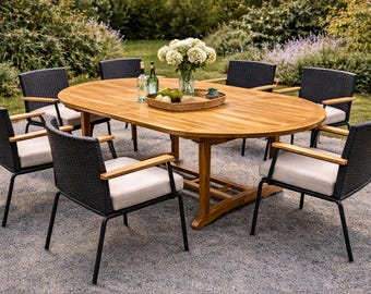 Mesa de jardín de teca hecha a mano: elegancia natural única para el jardín, la terraza y el invernadero: 180 cm a 240 cm x 100 cm x 75 cm