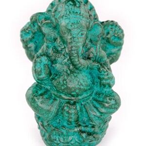 Ganesha Sculpture - Decorative Room Decoration Artwork - Hindu Deity of Good Luck - Stone Mixture Elephant Green - 12 x 8.5 x 6 cm image 2