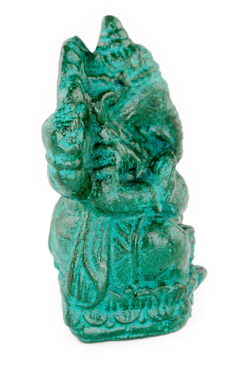 Ganesha Sculpture - Decorative Room Decoration Artwork - Hindu Deity of Good Luck - Stone Mixture Elephant Green - 12 x 8.5 x 6 cm image 4