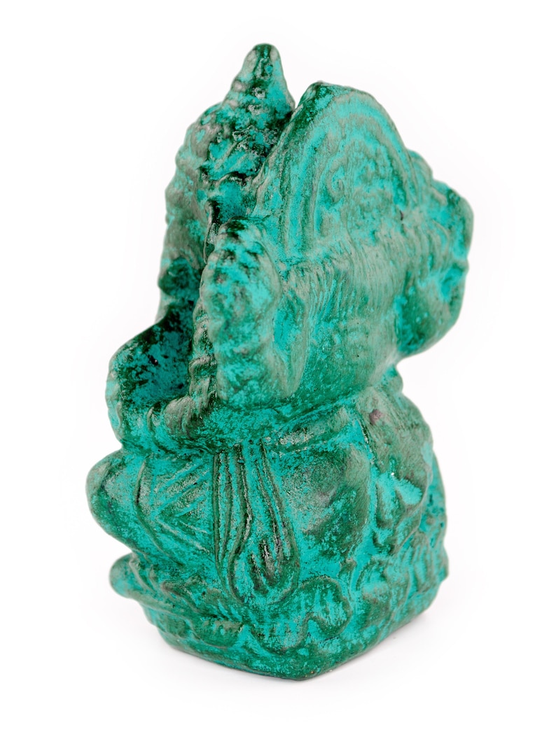 Ganesha Sculpture - Decorative Room Decoration Artwork - Hindu Deity of Good Luck - Stone Mixture Elephant Green - 12 x 8.5 x 6 cm image 7