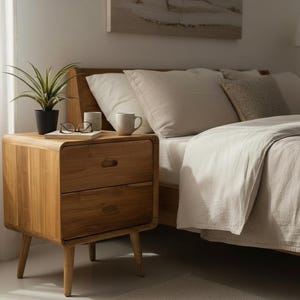 Mesita de noche de madera – mesita auxiliar – con dos cajones – fabricada en madera maciza de teca – 50x40x60 cm