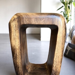 FaHome wooden stool - elegant wooden side table (50x30x40cm) - wooden stool made of solid suar wood - flamed wooden side table