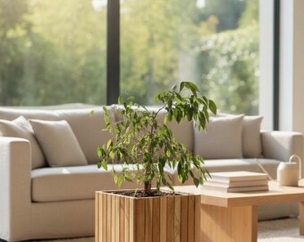 Wooden flower box – flower pot balcony box planter – handmade – vertical wooden slats – 45x35x35 cm