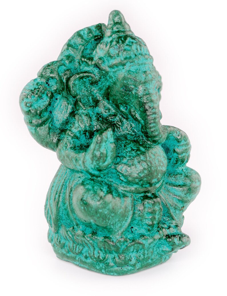 Ganesha Sculpture - Decorative Room Decoration Artwork - Hindu Deity of Good Luck - Stone Mixture Elephant Green - 12 x 8.5 x 6 cm image 3