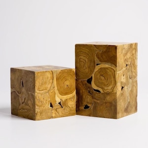 Mesa auxiliar de mosaico de madera - mesa de centro, mesita de noche, taburete para plantas - hecha a mano - 60x40x40 cm