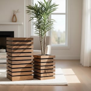 Houten bloembak – bloempot balkonbak plantenbak – handgemaakt – modern met houten latten – 40&70x30x30 cm