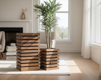Wooden flower box – flower pot balcony box planter – handmade – modern with wooden slats – 40&70x30x30 cm