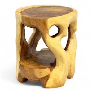 Wooden side table - stool, bedside table, plant stool, storage table - round natural design - solid teak wood - 40x34x34 cm