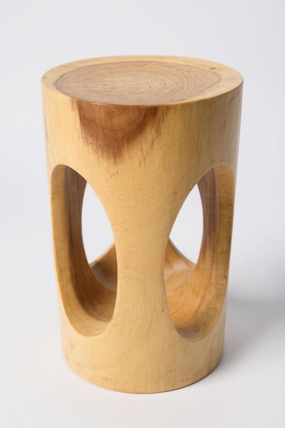 Holzhocker Massiv Rund (50x30x30cm) Hocker Natur Beistelltisch Blumenhocker Massivholz