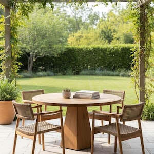 Table à manger ronde en teck : Design naturel et qualité robuste 100 cm de diamètre