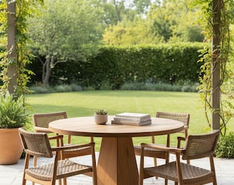 Round teak dining table: Natural design and robust quality 100 cm diameter