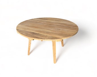 Table de jardin en teck - bois massif unique pour intérieur et extérieur - flambé - 120 et 150 cm diamètre 80 cm