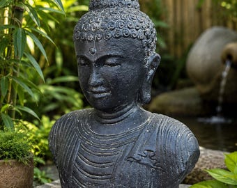 Buddha Bust 40 cm Black Garden Figure Zen Decoration Stone Look Buddha Head Statue for Garden Terrace Meditation