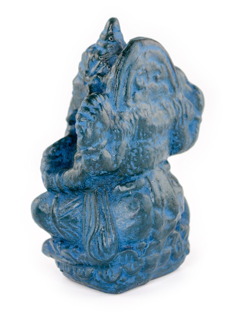 Ganesha Sculpture Hindu Deity Stone Figure Lucky Statue approx. 12 cm Elephant Blue image 4