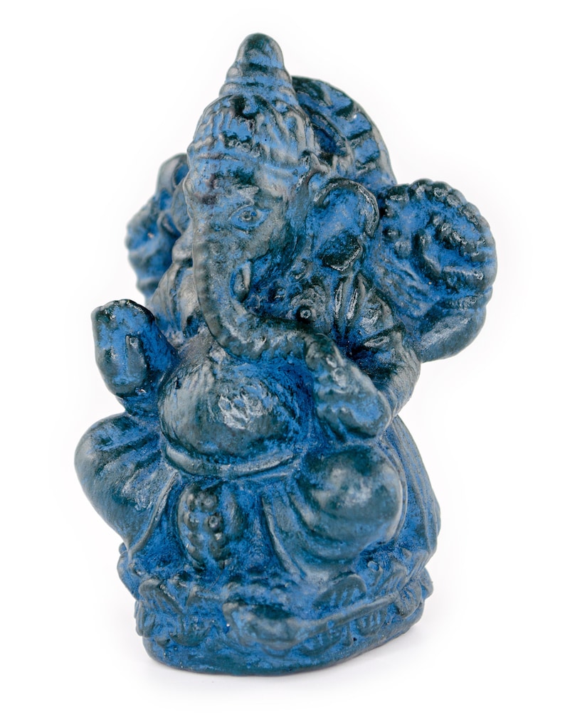 Ganesha Sculpture Hindu Deity Stone Figure Lucky Statue approx. 12 cm Elephant Blue image 2